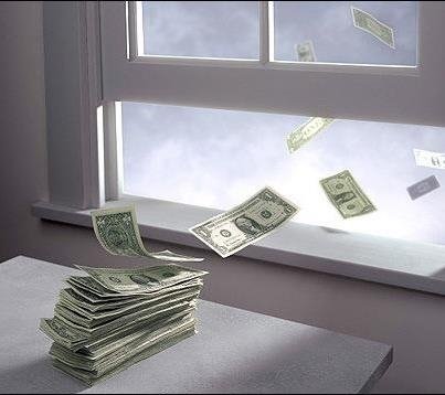 cash blowing out of an open window